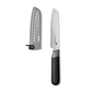 Serrated knife with sheath on a white background