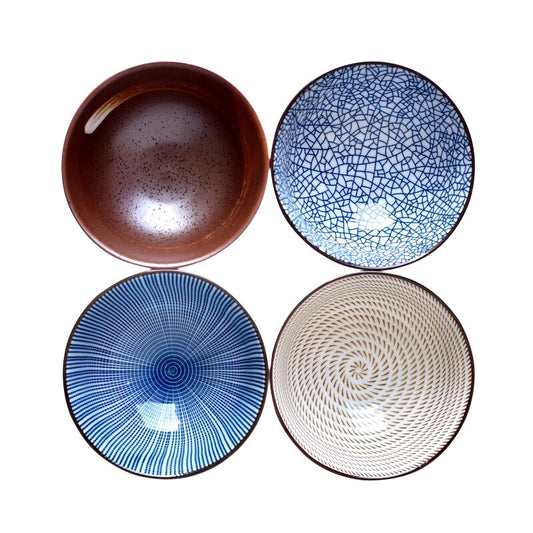 Our Japanese Ceramic Bowls Set will be a versatile and exquisite addition to your tableware collection. This set includes four bowls, each showcasing a simple yet elegant design crafted using superior underglaze color techniques. Made from high-quality ceramics, these bowls are safe, non-toxic, and environmentally friendly, providing a durable and long-lasting solution for your dining needs. 