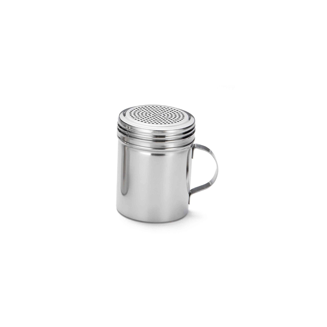 Table Craft brand seasoning shaker in 10oz. Stainless Steel with Handle.