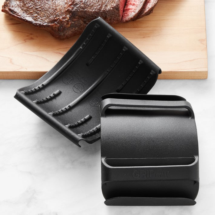GRIPmitt® is the only cooking mitt you will ever need in the kitchen and at the grill station. This innovative and versatile mitt provides for dexterous, safe and easy handling of hot, cold and raw foods; hot pots and pans while prepping, cooking, grilling, carving and slicing. Hygienically slice breads without using a hand towel and prepare raw meats, poultry and vegetables without bare hands. Slice cooked meats and carve cooked poultry without burning your hands or using a carving fork.
