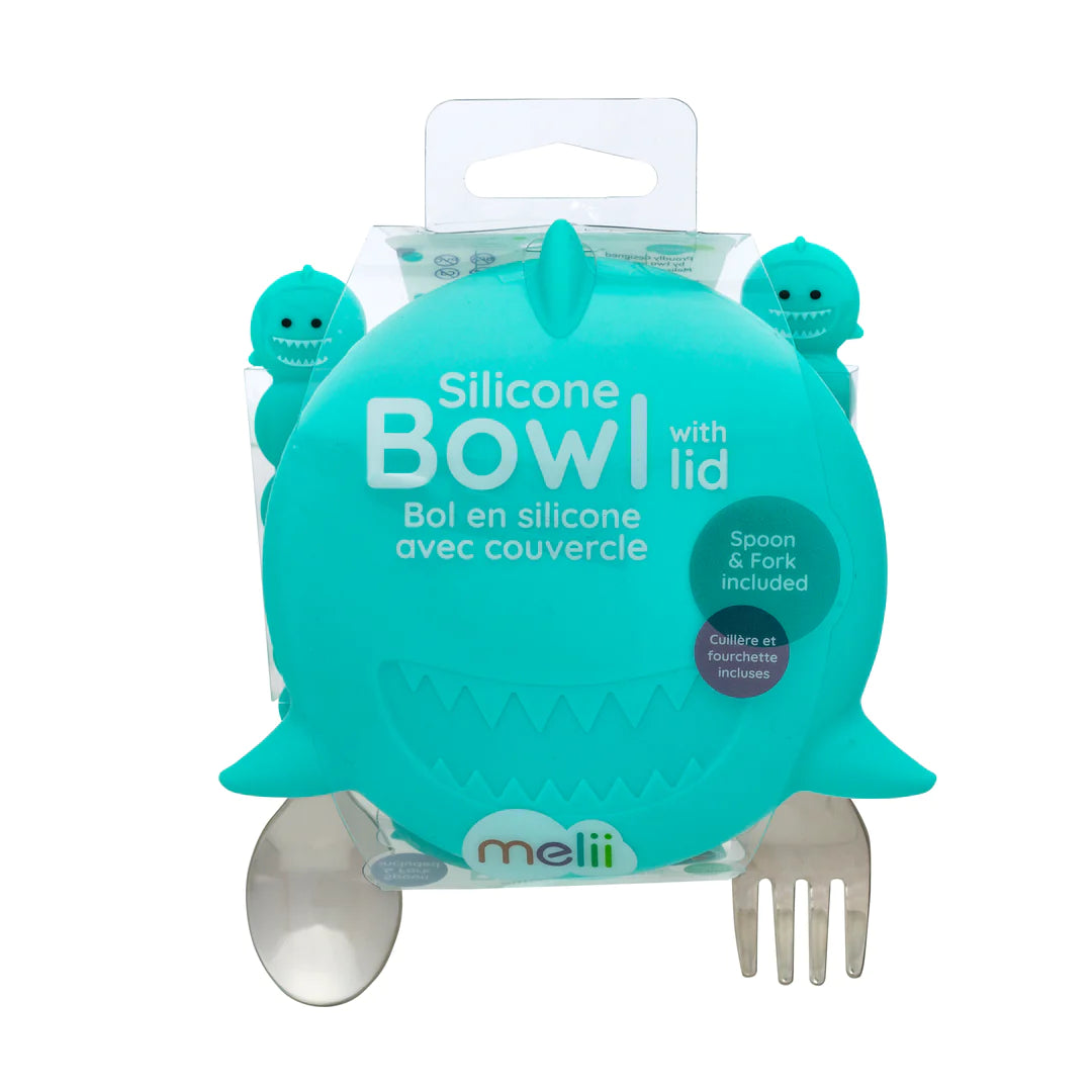 Silicone Bowl with Lid, Spoon and Fork - Shark