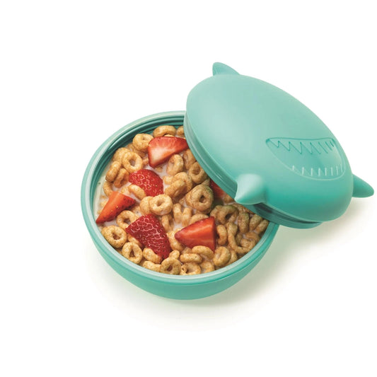 Silicone Bowl with Lid, Spoon and Fork - Shark