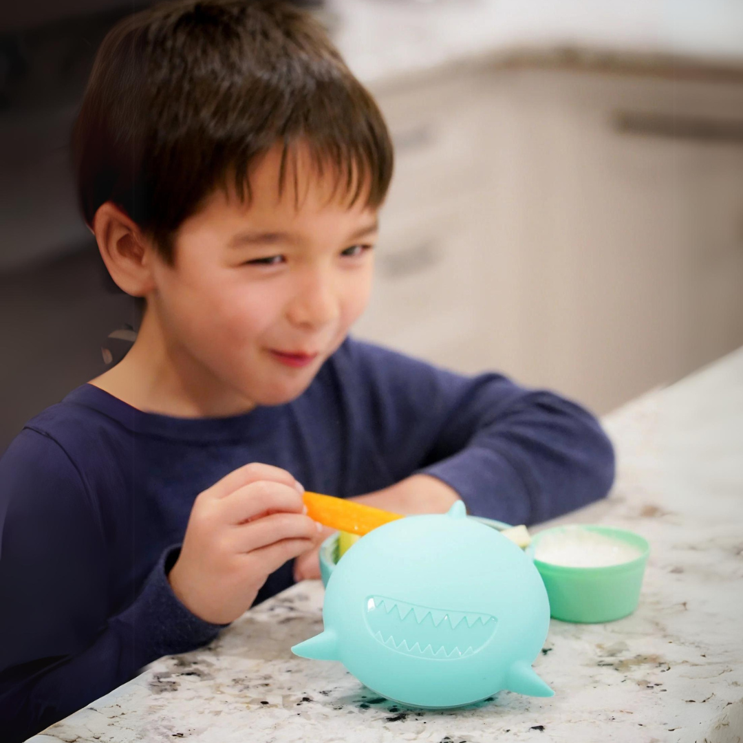 Silicone Bowl with Lid, Spoon and Fork - Shark