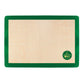 Beige silicone baking mat with green border and logo on a white background