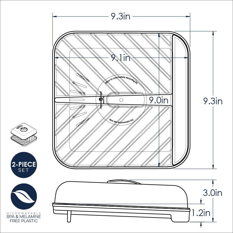 Measurement chart of a rectangular container with dimensions and features indicated.