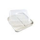 White reusable bacon tray with clear lid on a white background
