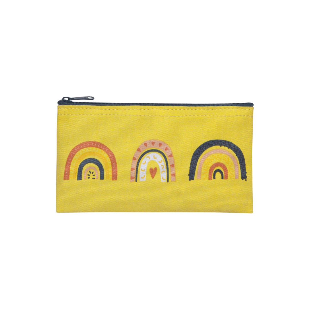 set of two yellow snack bags featuring a fun rainbow print