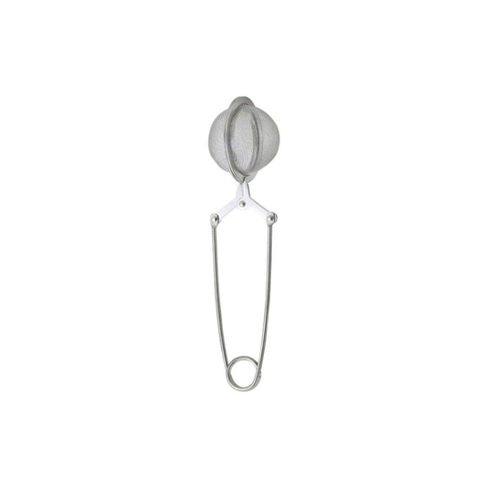 Metallic tea infuser on a white background