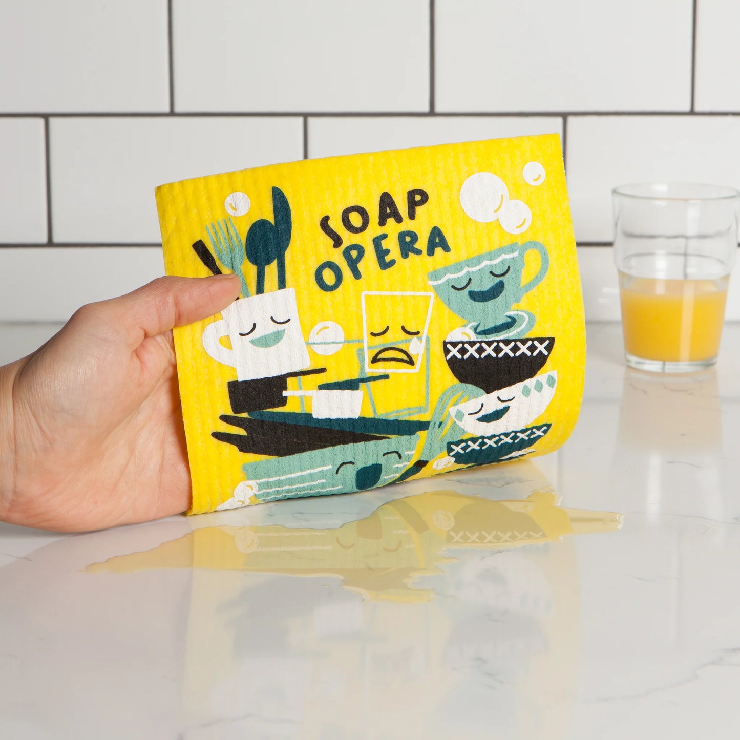 Turn your dishwashing routine into a drama-free delight with the Soap Opera Swedish Sponge Cloth!