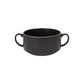 Black ceramic bowl with handles on a white background