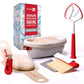 Sour dough baking essentials set with tools and a box on a white background