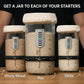 Three glass jars labeled 'Whole Wheat', 'Rye', and 'White' with a person partially visible on either side.