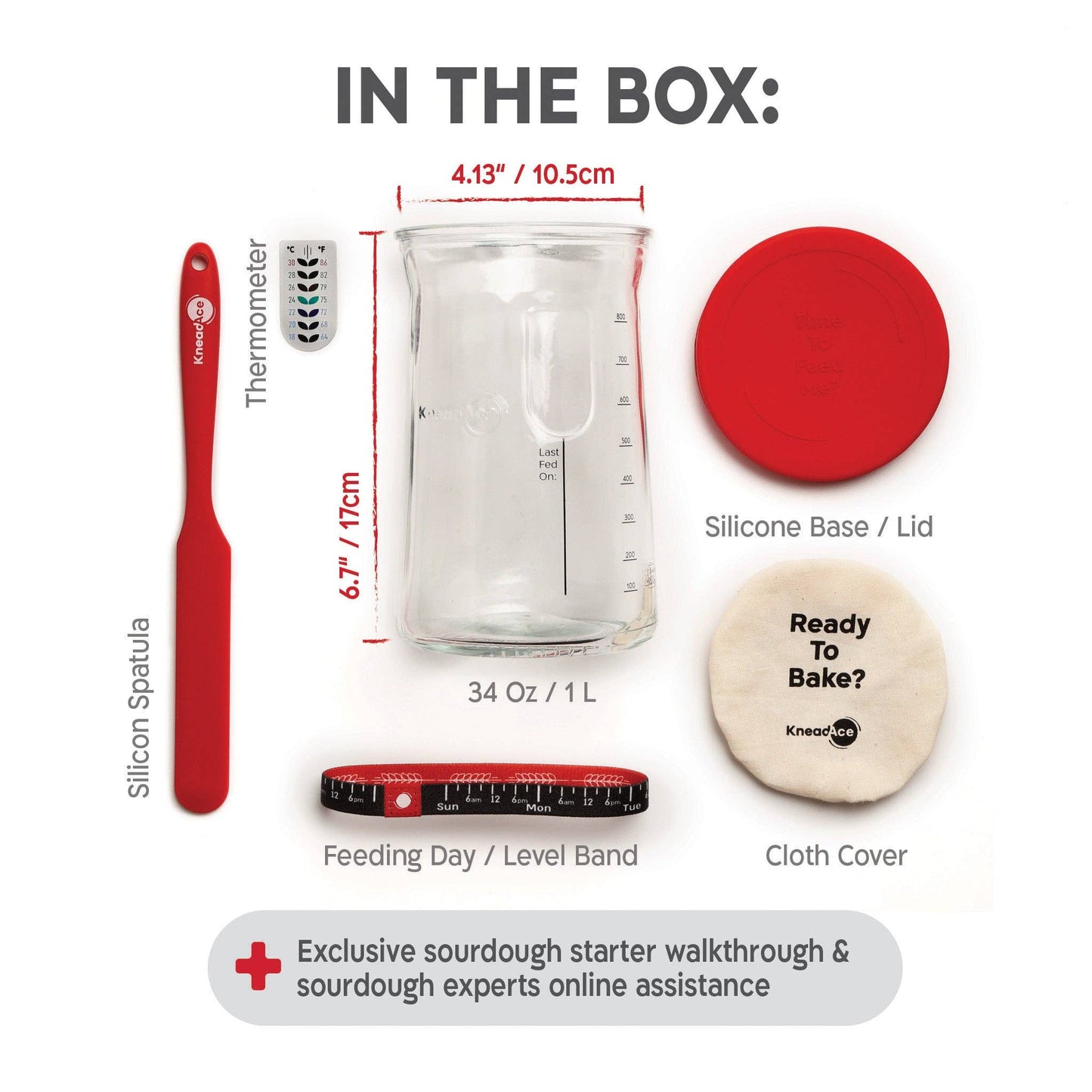 List of items included in a baking kit with measurements and descriptions.