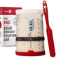 KneadAce sour dough starter jar with a red spatula and packaging on a white background