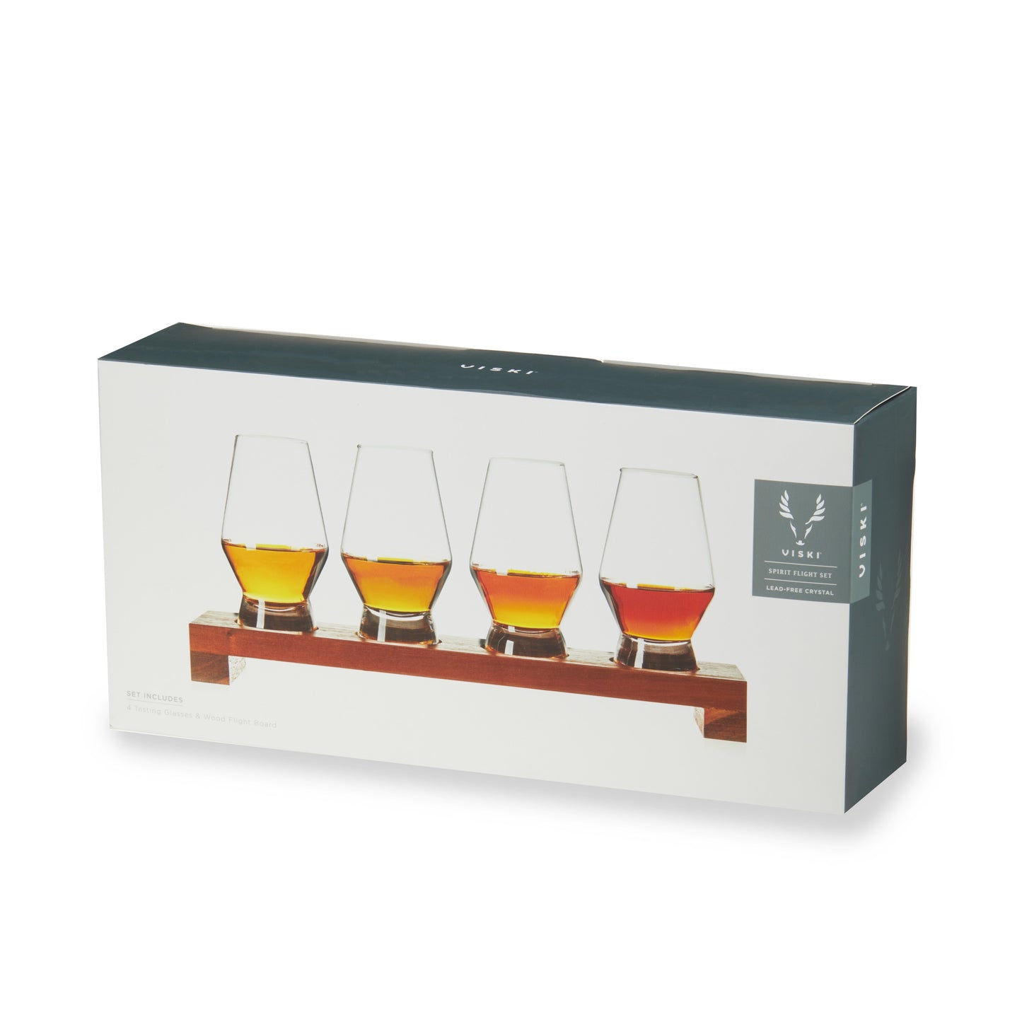 Indulge in an evening of spirit tasting with this elegant Spirit Flight set. This set includes four footed 8 oz. crystal tumblers, and a lightweight but sturdy wooden flight board so that you can transport and enjoy your whiskey and Scotch with ease.