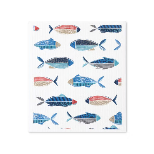 Pattern of colorful fish on a white background