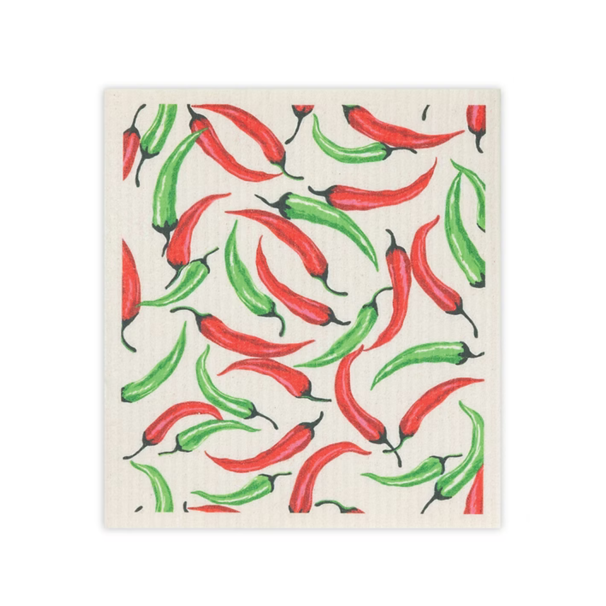 Pattern of red and green peppers on a white background