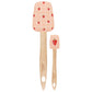 Berry Sweet Spoonulas! These adorable tools feature a rubberwood handle and heat-resistant silicone heads, perfect for mixing, scraping, and serving. With a charming pink checkered design, the larger spoonula boasts tiny strawberries, while the smaller one showcases a single, oversized berry.