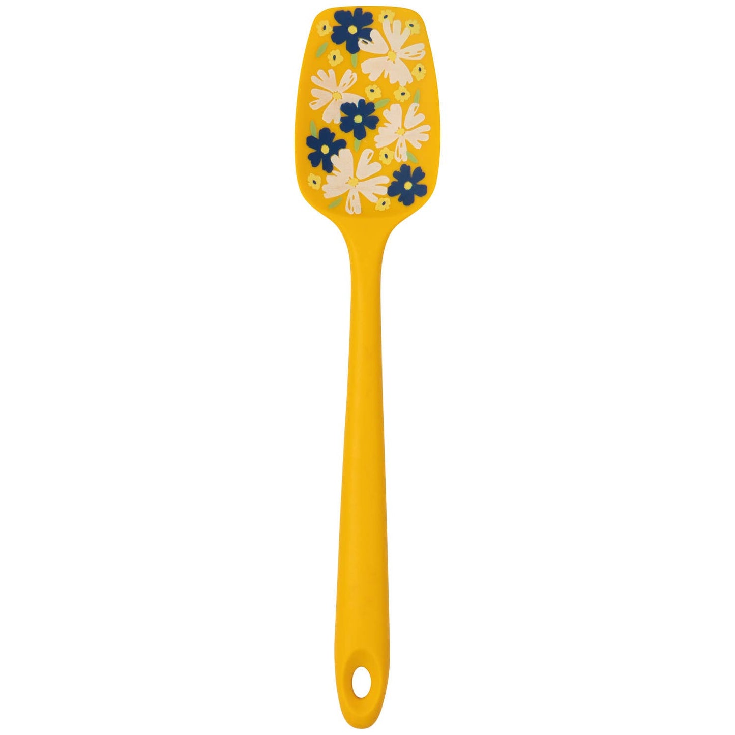 Yellow spatula with floral design on a white background
