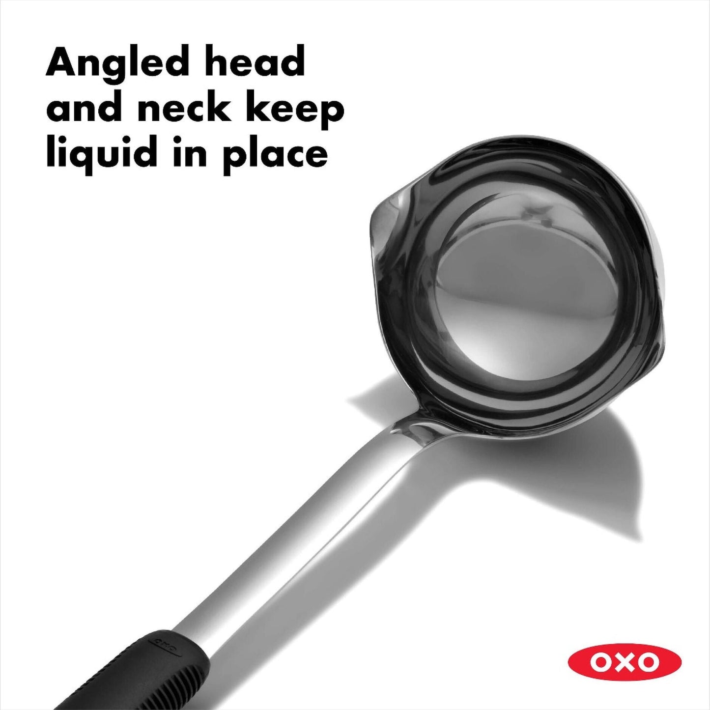 This shiny kitchen sidekick features ambidextrous pouring spouts that make both lefties and righties feel like VIPs while directing liquid with sniper-like precision. The clever angled head keeps your soup from plotting an escape during the scoop-to-bowl journey, while the non-slip handle clings to your hand like a koala to a tree - even when things get splashy!