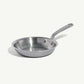 A stainless clad frying pan with a stay-cool handle, suitable for gas, electric, and induction cooktops on a white background.
