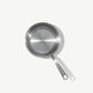 A stainless clad frying pan with a stay-cool handle, suitable for gas, electric, and induction cooktops.
