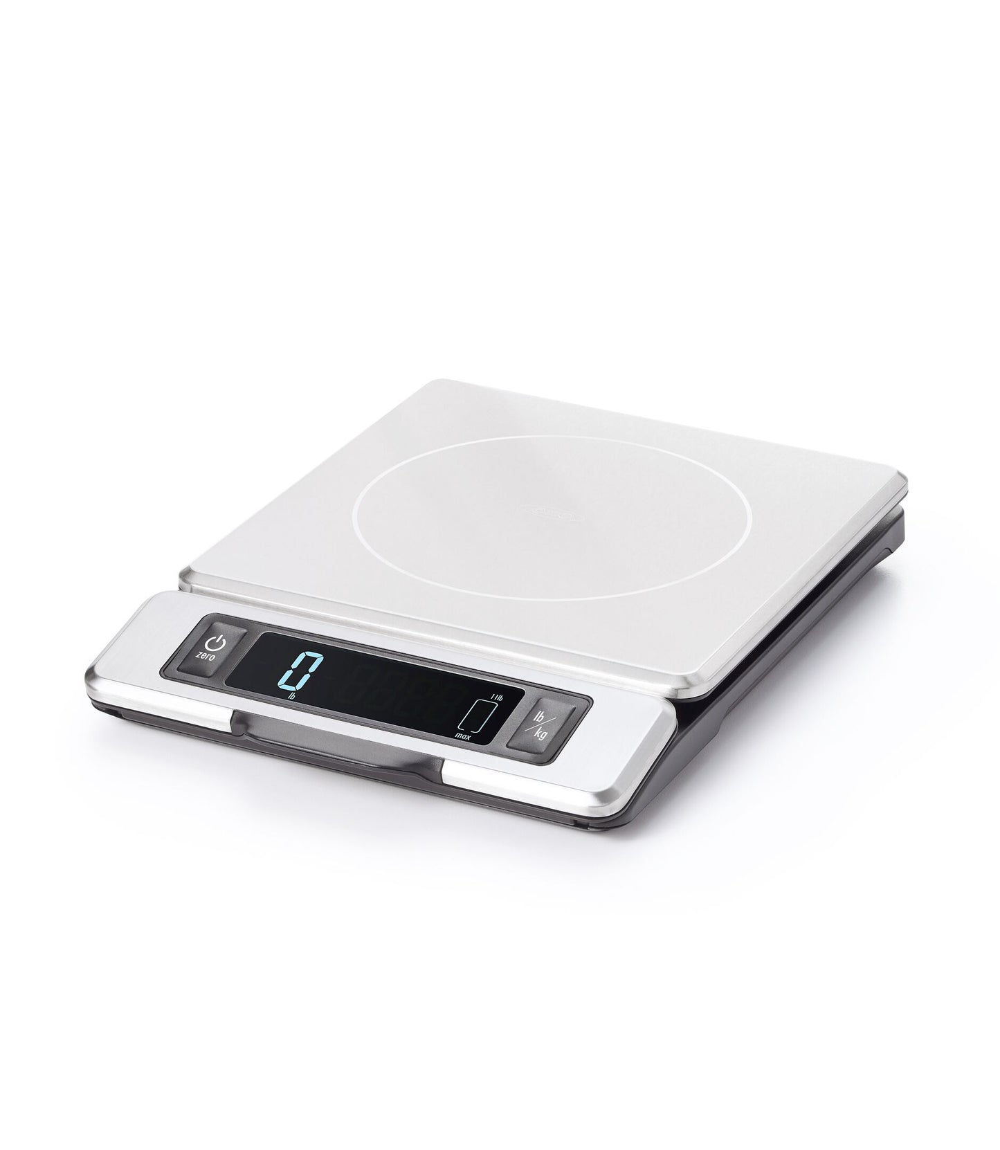 Metal Digital kitchen scale on a white background
