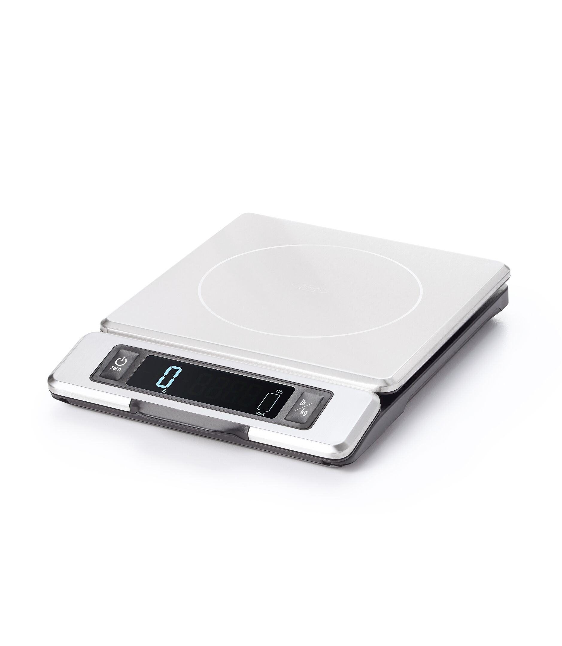 Metal Digital kitchen scale on a white background