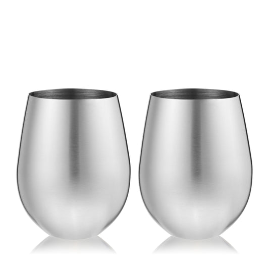 Sip fine wine and rich spirits alike from stainless stemless tumblers, each one polished and rounded to fit perfectly in the curve of your palm as it collects and intensifies the aromas of your drink. A heady toast to comfort and elegance that's sure to make every gathering feel that much classier!