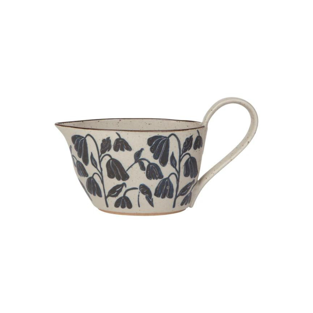 Stoneware hand painted gravy boat in posey pattern