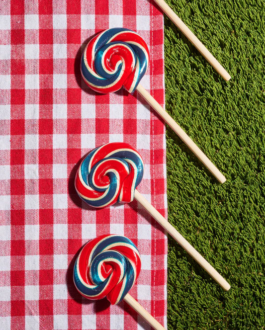 Hammonds Lollipop - Strawberry Red, White & Blue