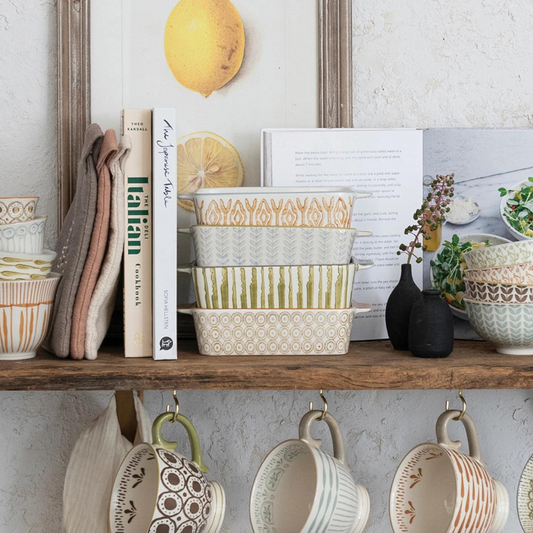 Hand-Stamped Stoneware Baker - Stripe Pattern