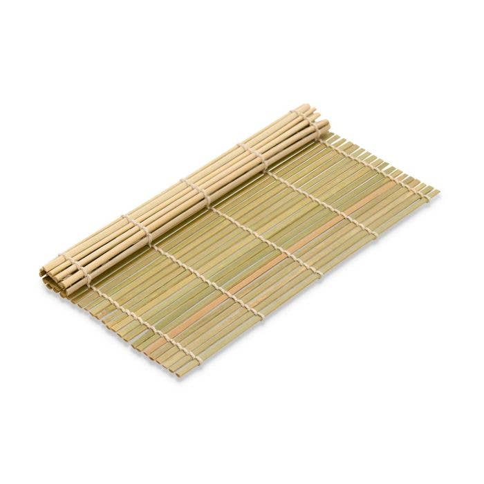 Bamboo mat with a grid pattern on a white background