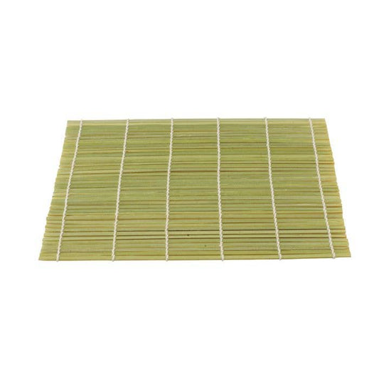 Green bamboo mat with white lines on a white background
