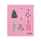 Pink towel with Christmas tree designs and 'Ecologie danica' branding on a white background