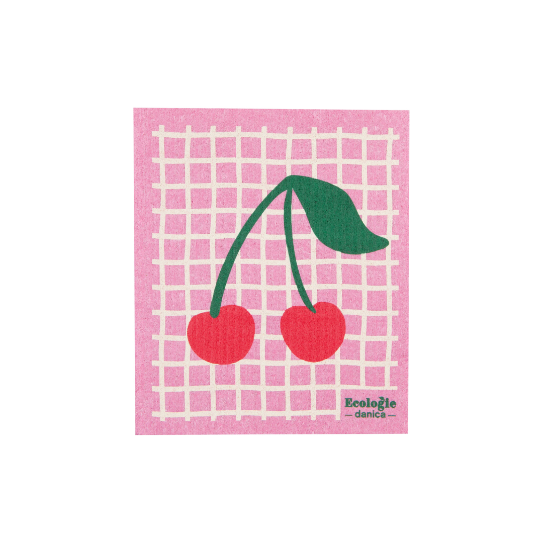 The Very Cherry Swedish Sponge Cloth adds a pop of bright pink to your kitchen with its white windowpane pattern and playful green-stemmed cherries.&nbsp;

Wipe spills from the countertop big or small. Multitasking Swedish dishcloths are compostable cellulose sponge cloths that tackle any household jobs. Plus, it's perfectly safe to use them with a full range of cleaning products and wash them over 200 times. 