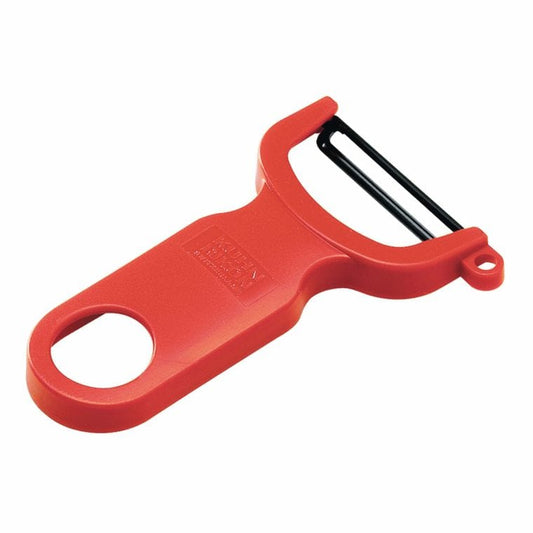 Light-weight vegetable and fruit Swiss peeler with razor-sharp carbon steel blades.