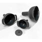 Set of black silicone funnels on a white background