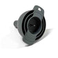 Gray silicone funnel with filter on a white background