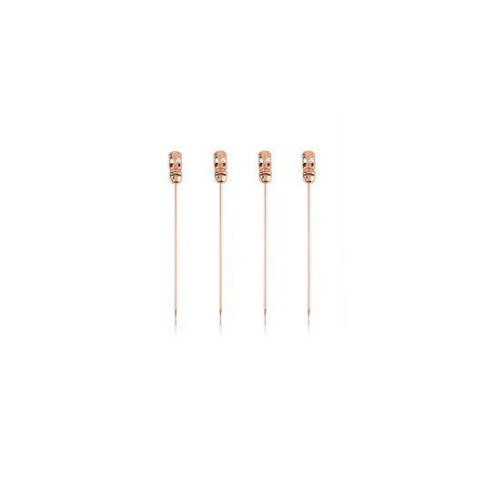 The sleek metallic finish adds a polished look, making them the perfect accessory for your next tiki-themed gathering. Whether you're garnishing cocktails or serving small bites, these 5-inch picks are as functional as they are stylish.