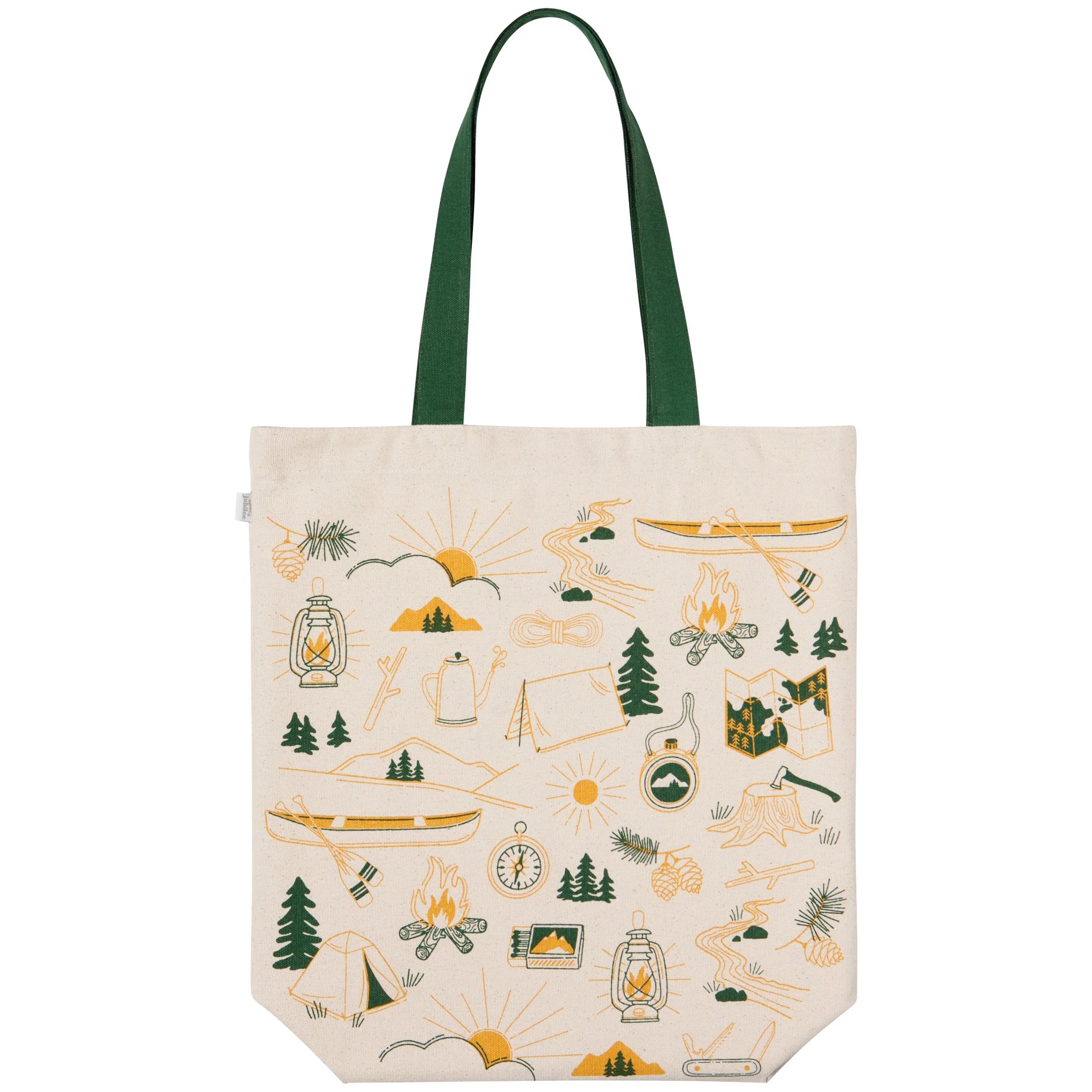 The Camp Out Tote Bag is the perfect companion for everyday adventures, offering just the right amount of space for your essentials—whether it's a compact umbrella, cardigan, or running shoes. Designed for versatility and convenience, this 100% cotton tote brings the charm of the campsite, the magic of the mountains, and the tranquility of the forest into one stylish design. 