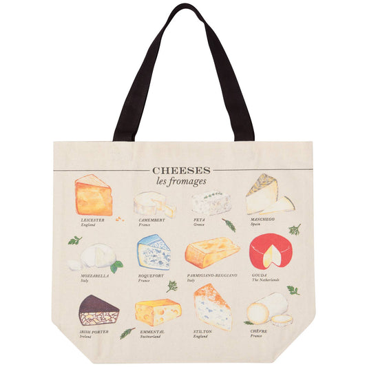 Tote bag with pattern of assorted cheeses