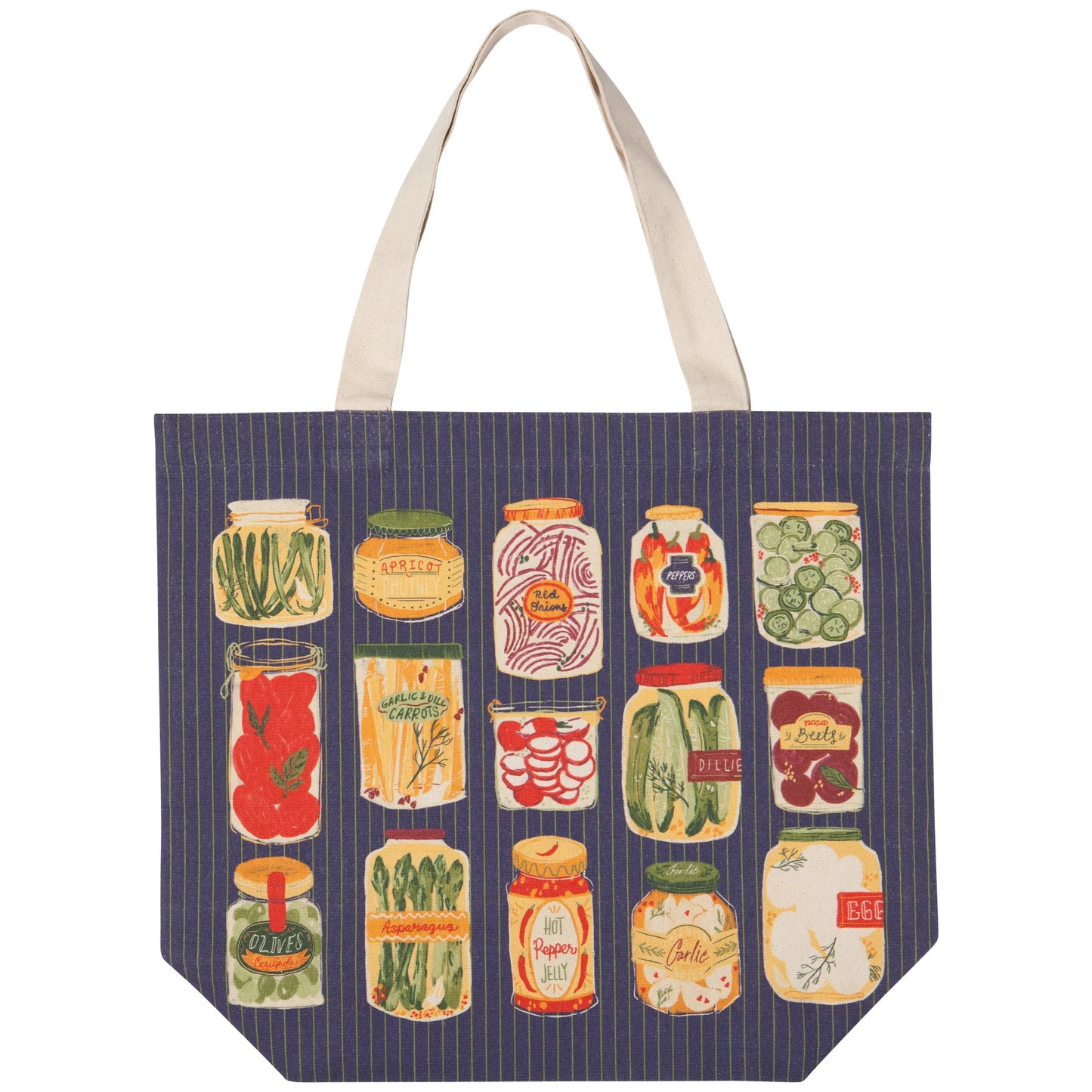 Generous cotton tote bags pack a lot of personality and more. Treasures from the farmer's market, library, or store fit with ease. The reinforced stitching and flat bottom allow for easy packing, and long handles make carrying a breeze.