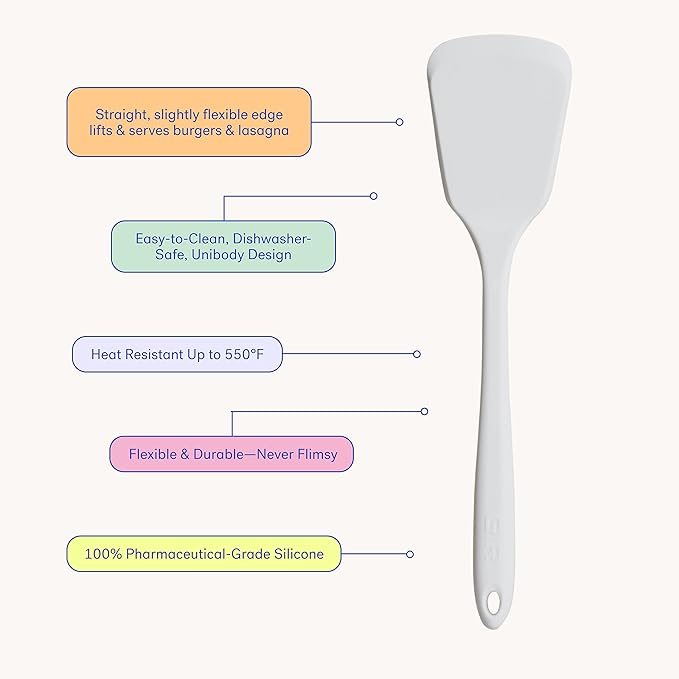 Meet your new kitchen powerhouse—the Ultimate Turner - Studio! Designed for lifting, flipping, and serving hefty foods with ease, this turner is built with a sturdy core for strength and a slightly flexible tip for precision. Whether you're tackling a sizzling BBQ feast, dishing up gooey lasagna, or stacking sky-high pancakes, this tool has the durability and versatility to handle it all. 