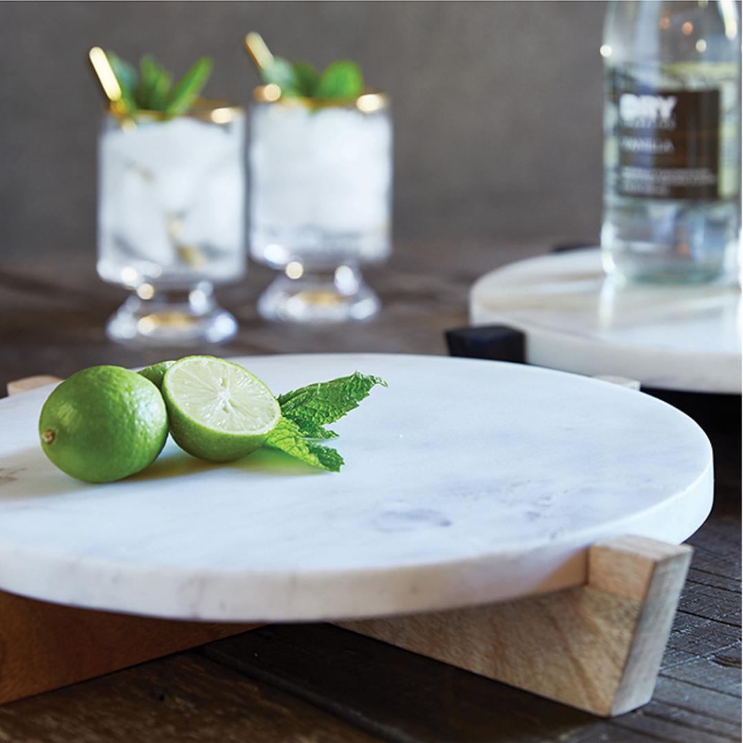 Marble Tray & Mango Wood Stand - White