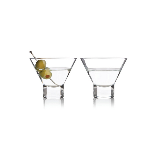 Heavy-Base Stemless Crystal Martini Glasses - Set of 2