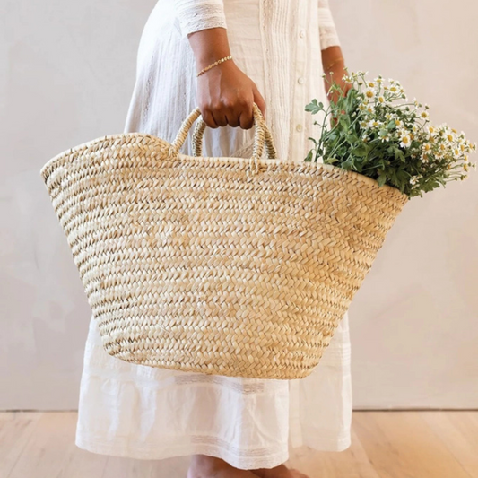 French Market Basket - Handwoven Palm Leaf Tote