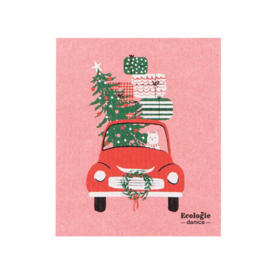 Swedish Sponge Cloth - Winter Wheels Cat