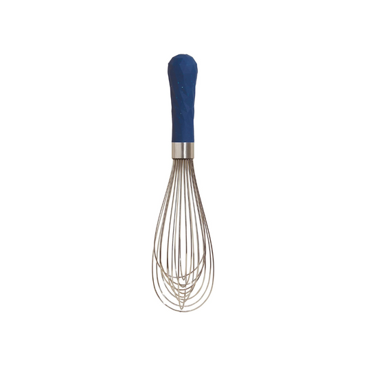 GIR’S Whisks make you a better whisker. Wire tension, material, and spacing are mission critical for aeration and foam production. Our hardened 304 stainless steel wires, inserted under high tension, vibrate vigorously to maximize turbulence and shear force in any liquid medium. Wires and handle are counterbalanced to reduce wrist fatigue. To top it all off, geometric, navy-colored facets make for a non-slip grip.