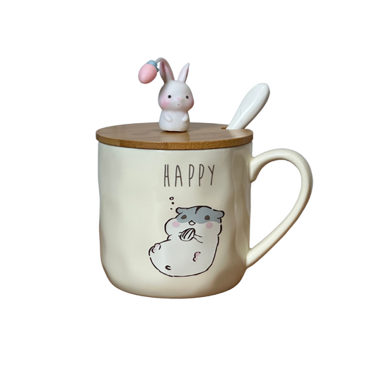 These little hamsters are sure to brighten your day! The hamster mug comes with a spoon and a removable lid with a spoon hole that's perfect for keeping drinks hot. No need to worry about spills - just put on the lid and you're ready to go! Add a dash of whimsy to any beverage with this cheerful mug and its furry little companion.